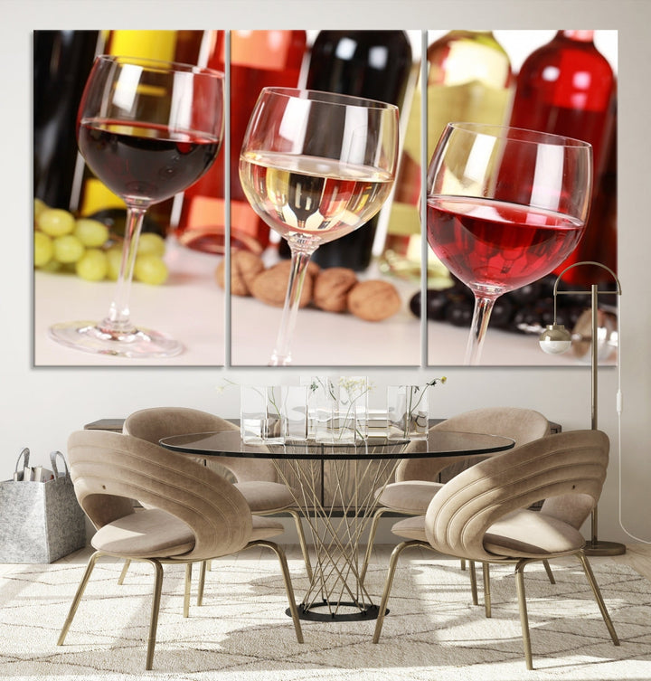 Red White and Rose Wine in Glass Winery Decor Wall Art Canvas Print