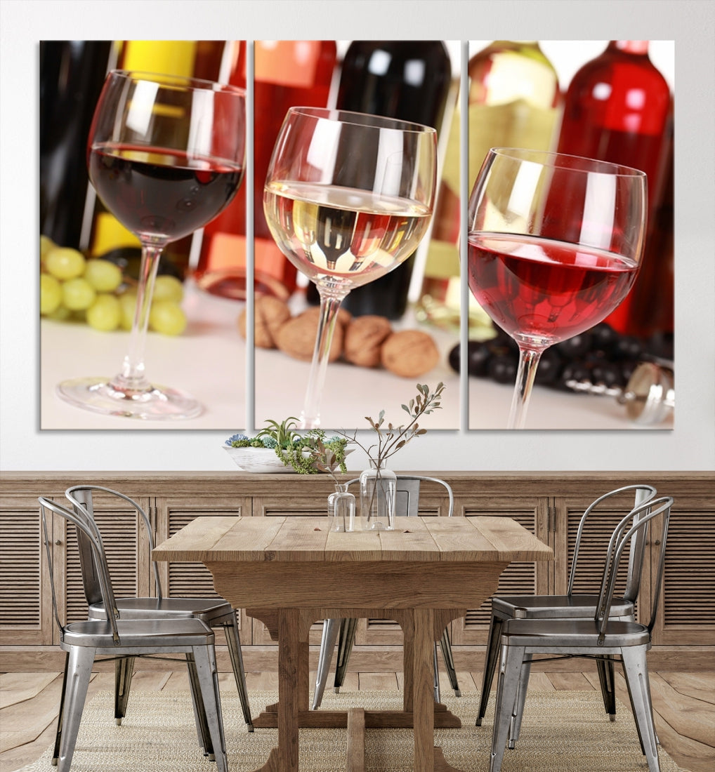 Red White and Rose Wine in Glass Winery Decor Wall Art Canvas Print