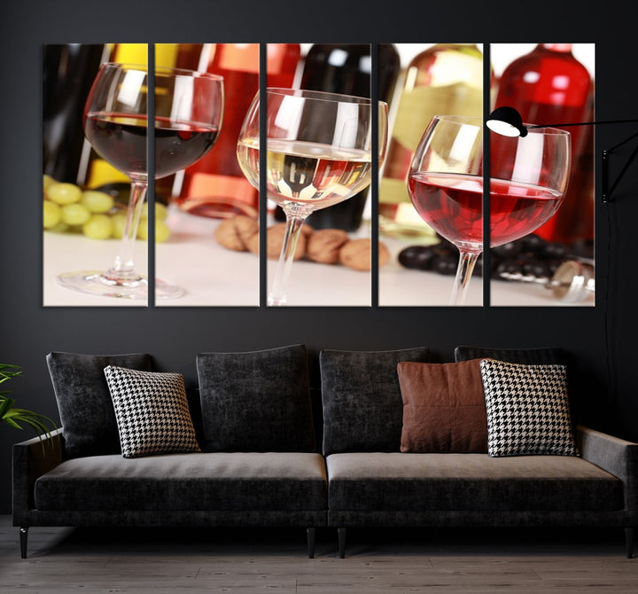 Red White and Rose Wine in Glass Winery Decor Wall Art Canvas Print