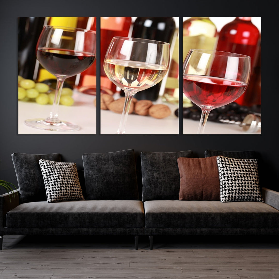 Red White and Rose Wine in Glass Winery Decor Wall Art Canvas Print