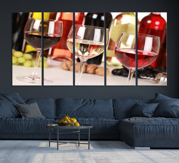 Red White and Rose Wine in Glass Winery Decor Wall Art Canvas Print