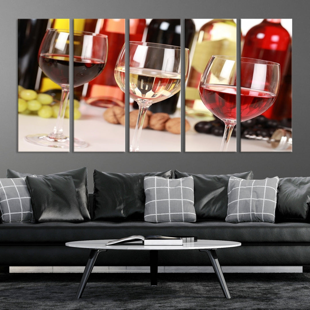 Red White and Rose Wine in Glass Winery Decor Wall Art Canvas Print