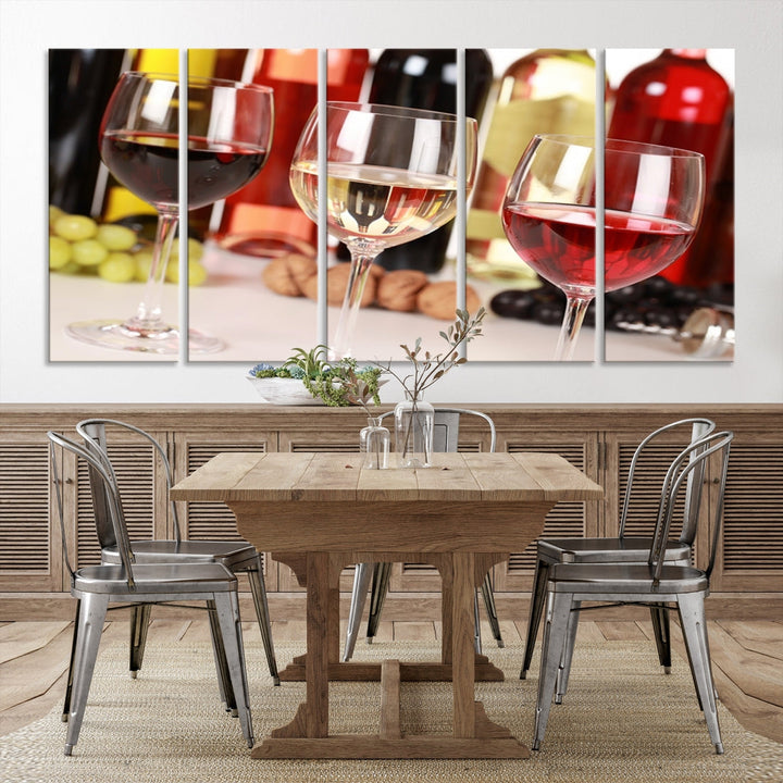 Red White and Rose Wine in Glass Winery Decor Wall Art Canvas Print