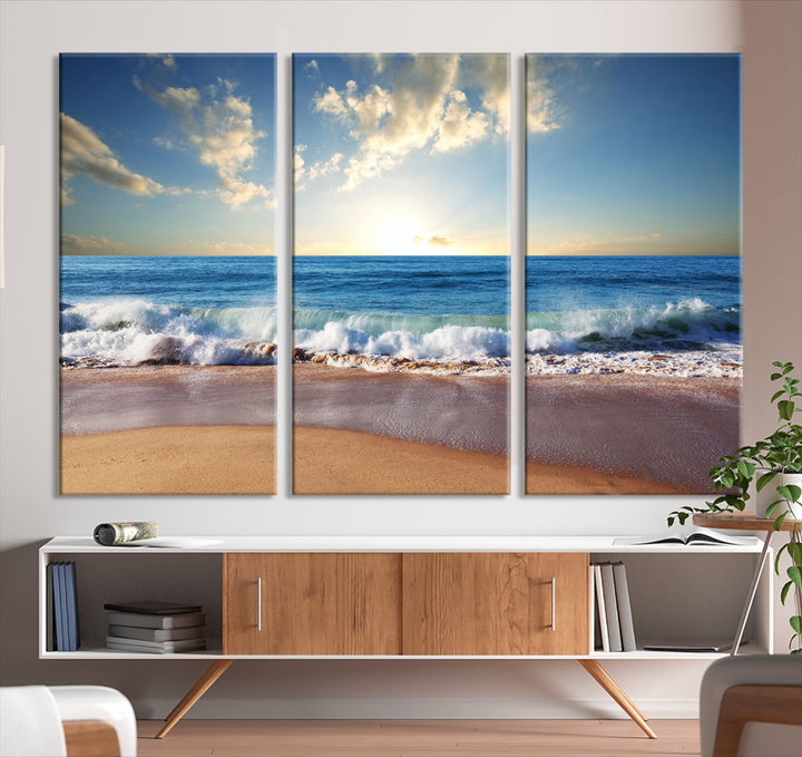 Relaxing Beach Tropical Ocean Sunset Canvas Coastal Wall Art Print