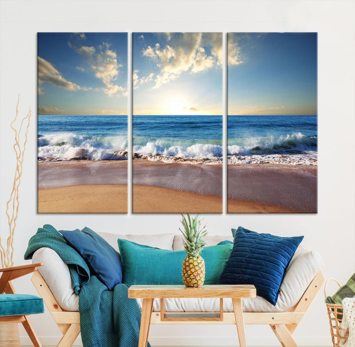 Relaxing Beach Tropical Ocean Sunset Canvas Coastal Wall Art Print