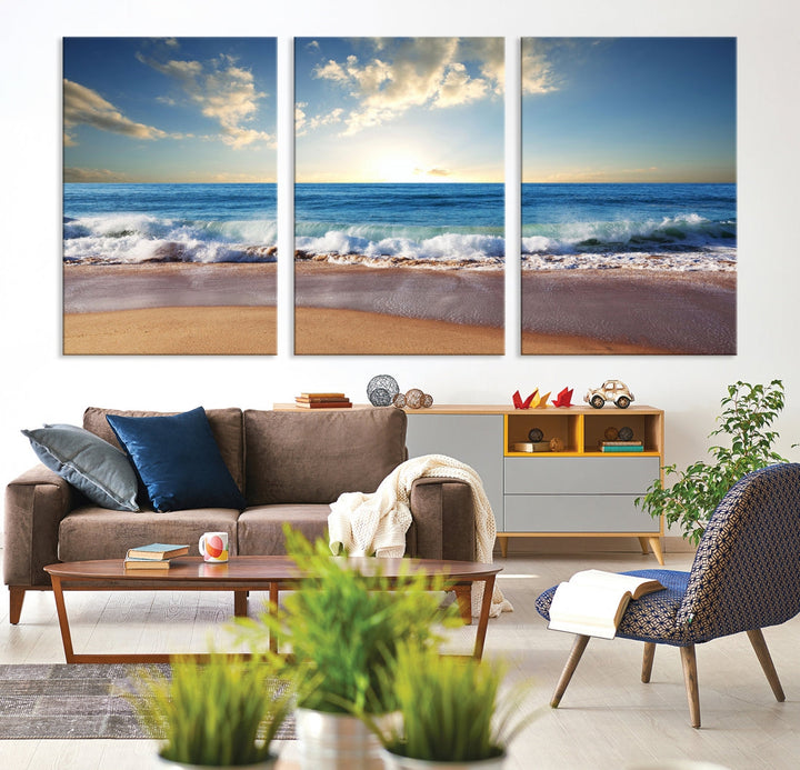 Relaxing Beach Tropical Ocean Sunset Canvas Coastal Wall Art Print