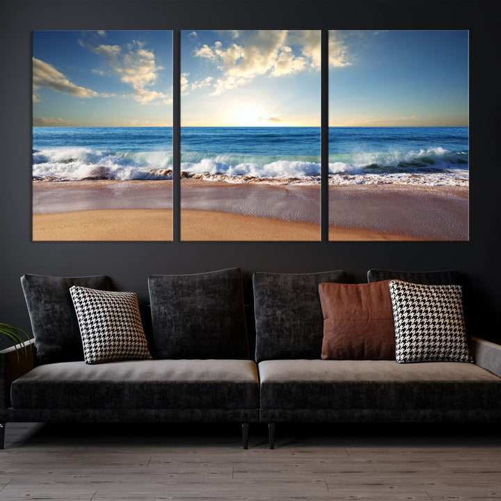 Relaxing Beach Tropical Ocean Sunset Canvas Coastal Wall Art Print