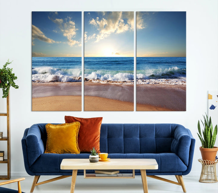 Relaxing Beach Tropical Ocean Sunset Canvas Coastal Wall Art Print