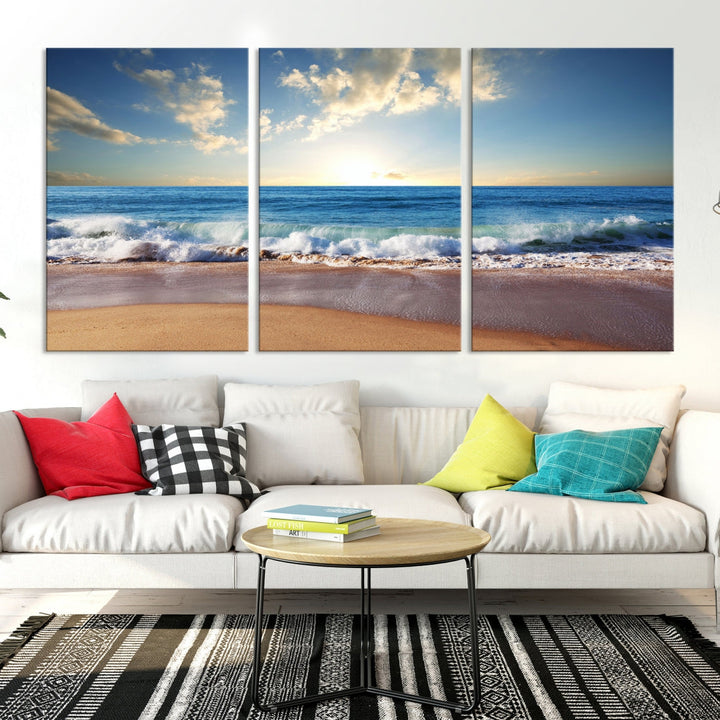 Relaxing Beach Tropical Ocean Sunset Canvas Coastal Wall Art Print