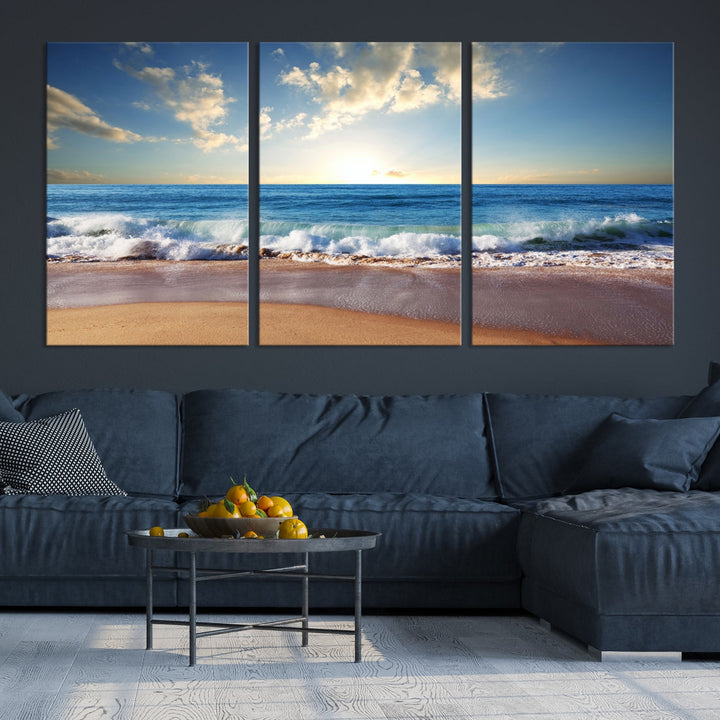 Relaxing Beach Tropical Ocean Sunset Canvas Coastal Wall Art Print