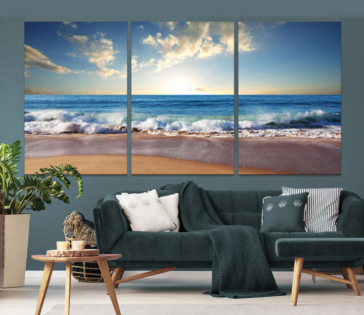 Relaxing Beach Tropical Ocean Sunset Canvas Coastal Wall Art Print