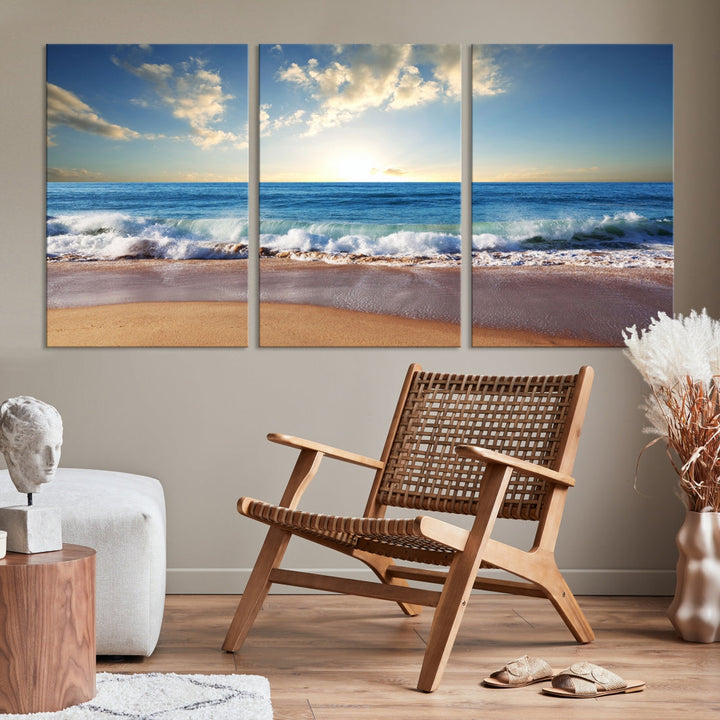 Relaxing Beach Tropical Ocean Sunset Canvas Coastal Wall Art Print