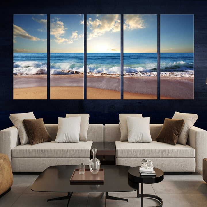 Relaxing Beach Tropical Ocean Sunset Canvas Coastal Wall Art Print