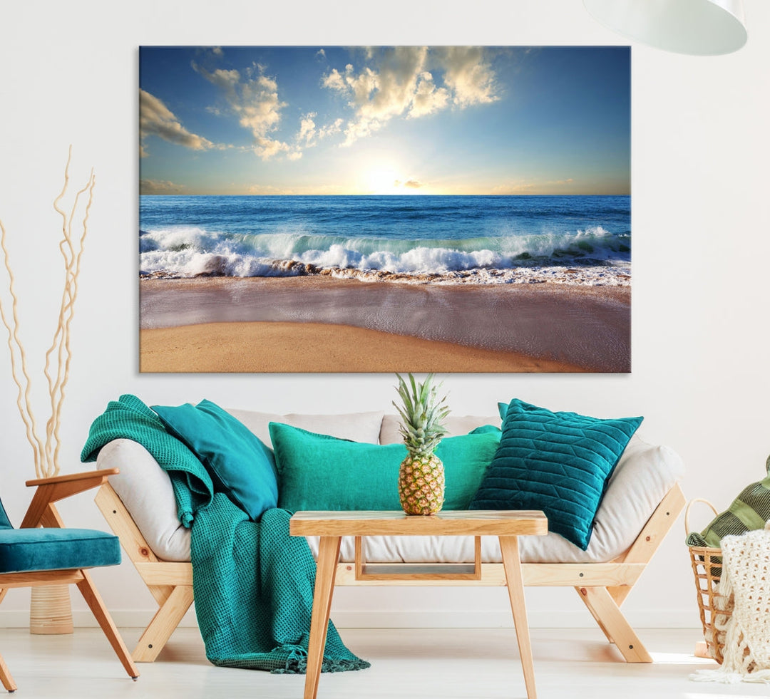 Relaxing Beach Tropical Ocean Sunset Canvas Coastal Wall Art Print