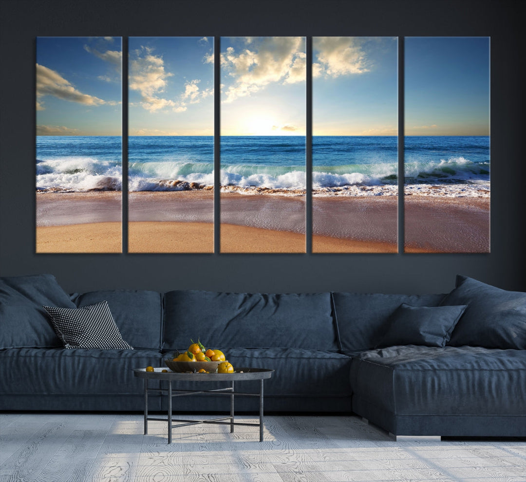 Relaxing Beach Tropical Ocean Sunset Canvas Coastal Wall Art Print