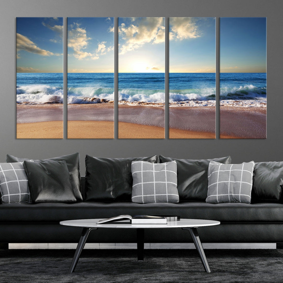 Relaxing Beach Tropical Ocean Sunset Canvas Coastal Wall Art Print