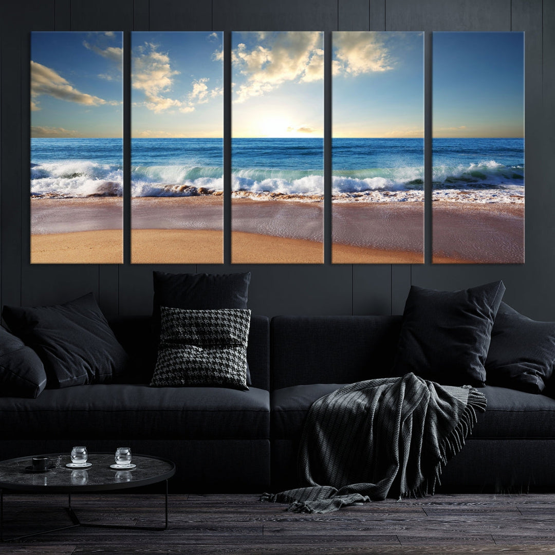 Relaxing Beach Tropical Ocean Sunset Canvas Coastal Wall Art Print