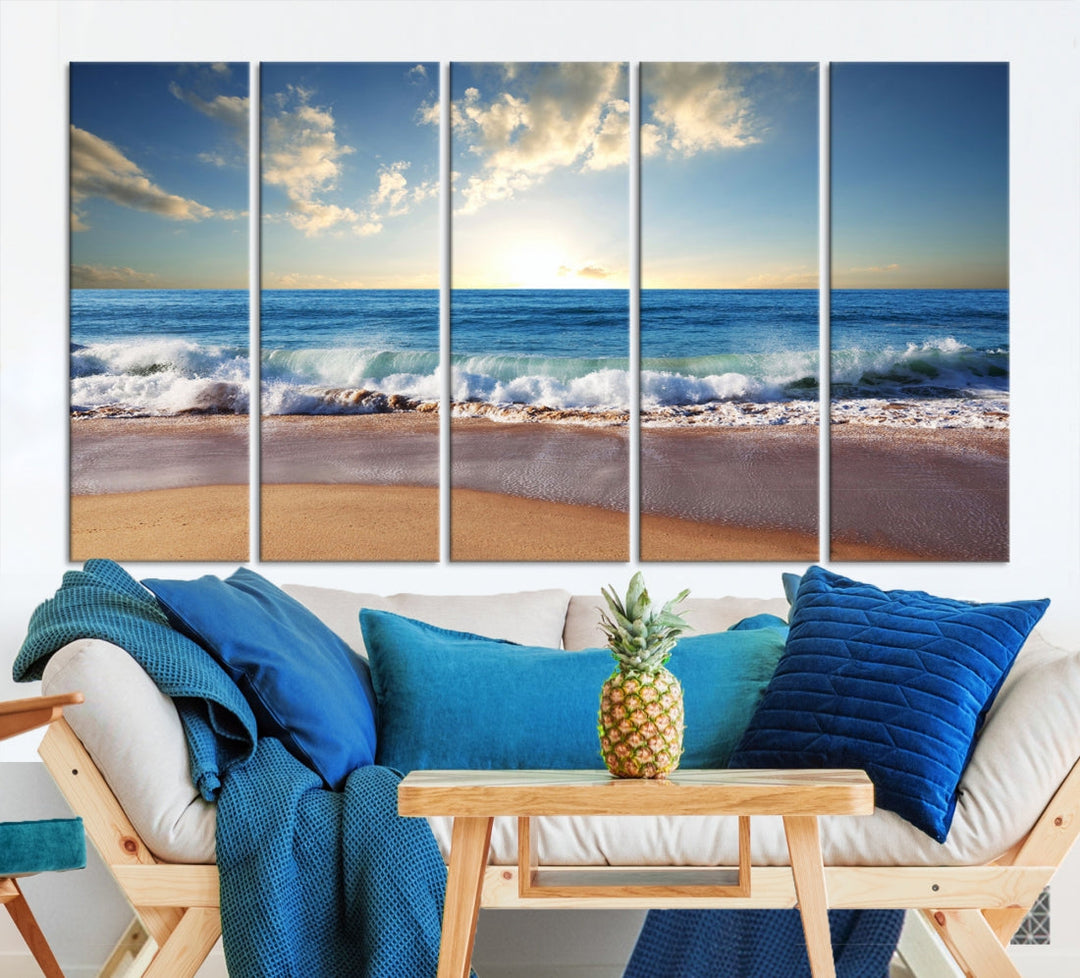 Relaxing Beach Tropical Ocean Sunset Canvas Coastal Wall Art Print