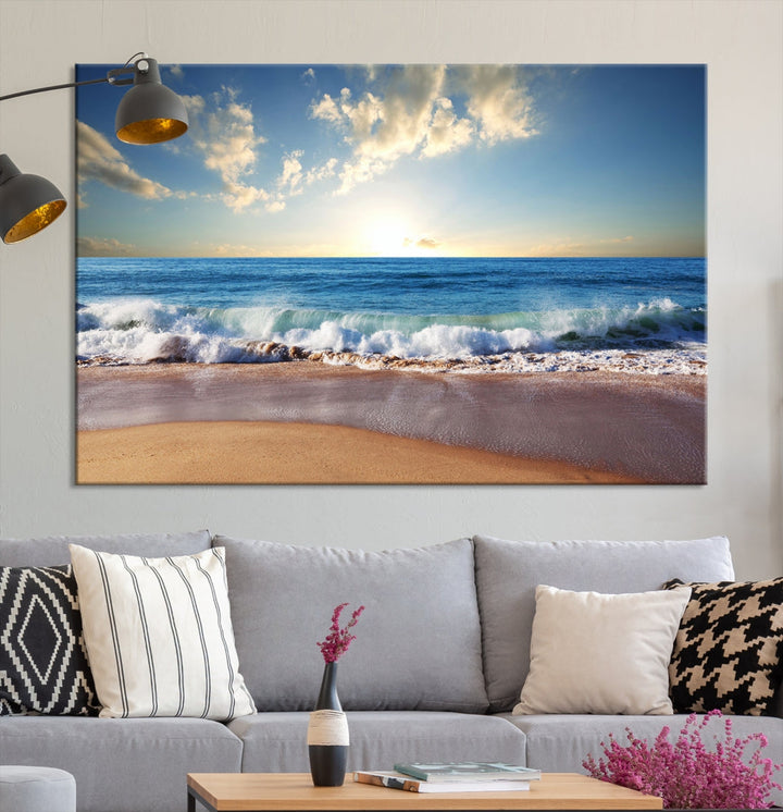 Relaxing Beach Tropical Ocean Sunset Canvas Coastal Wall Art Print