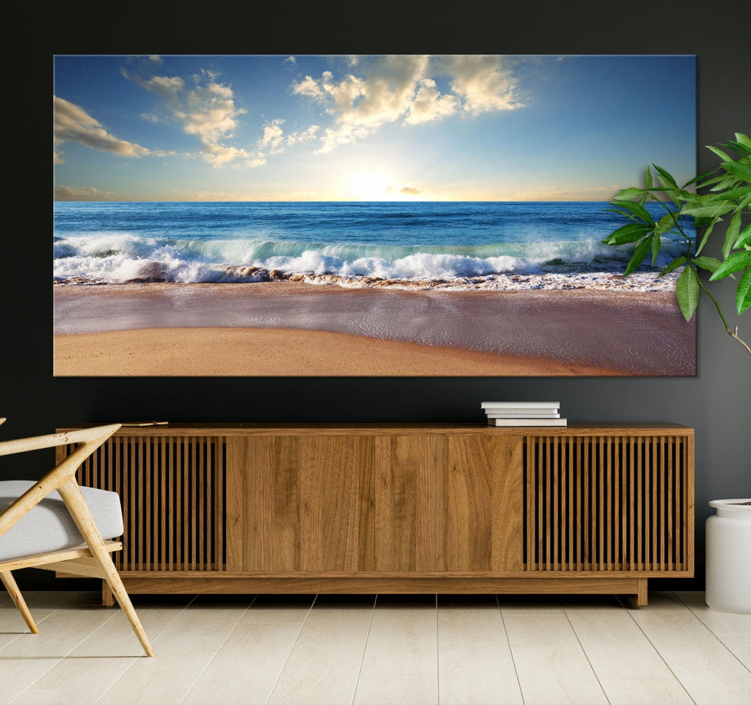 Relaxing Beach Tropical Ocean Sunset Canvas Coastal Wall Art Print