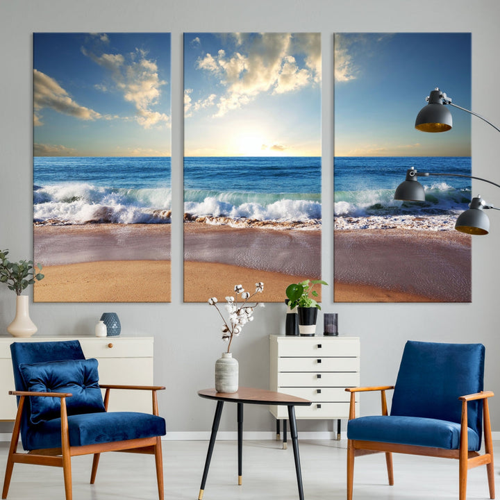 Relaxing Beach Tropical Ocean Sunset Canvas Coastal Wall Art Print