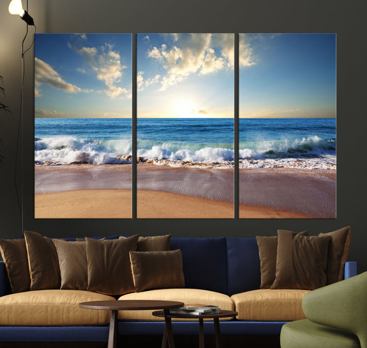 Relaxing Beach Tropical Ocean Sunset Canvas Coastal Wall Art Print