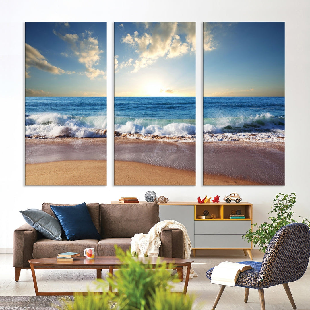 Relaxing Beach Tropical Ocean Sunset Canvas Coastal Wall Art Print