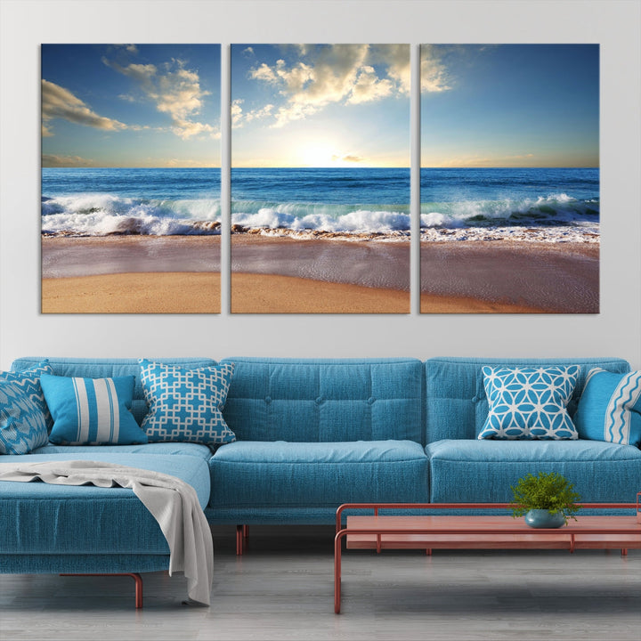 Relaxing Beach Tropical Ocean Sunset Canvas Coastal Wall Art Print