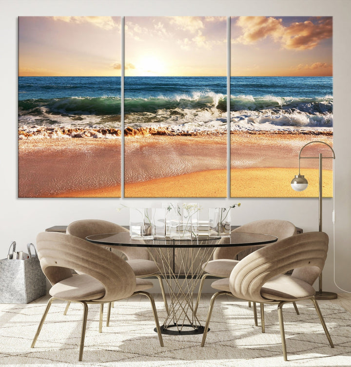 Relaxing Sunset Beach Ocean Nature Wall Art Canvas Print