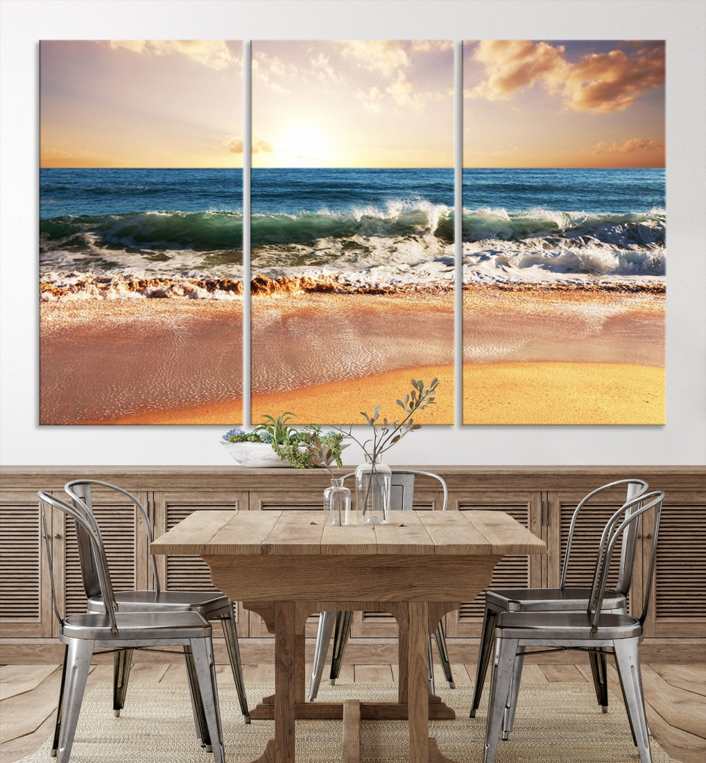 Relaxing Sunset Beach Ocean Nature Wall Art Canvas Print