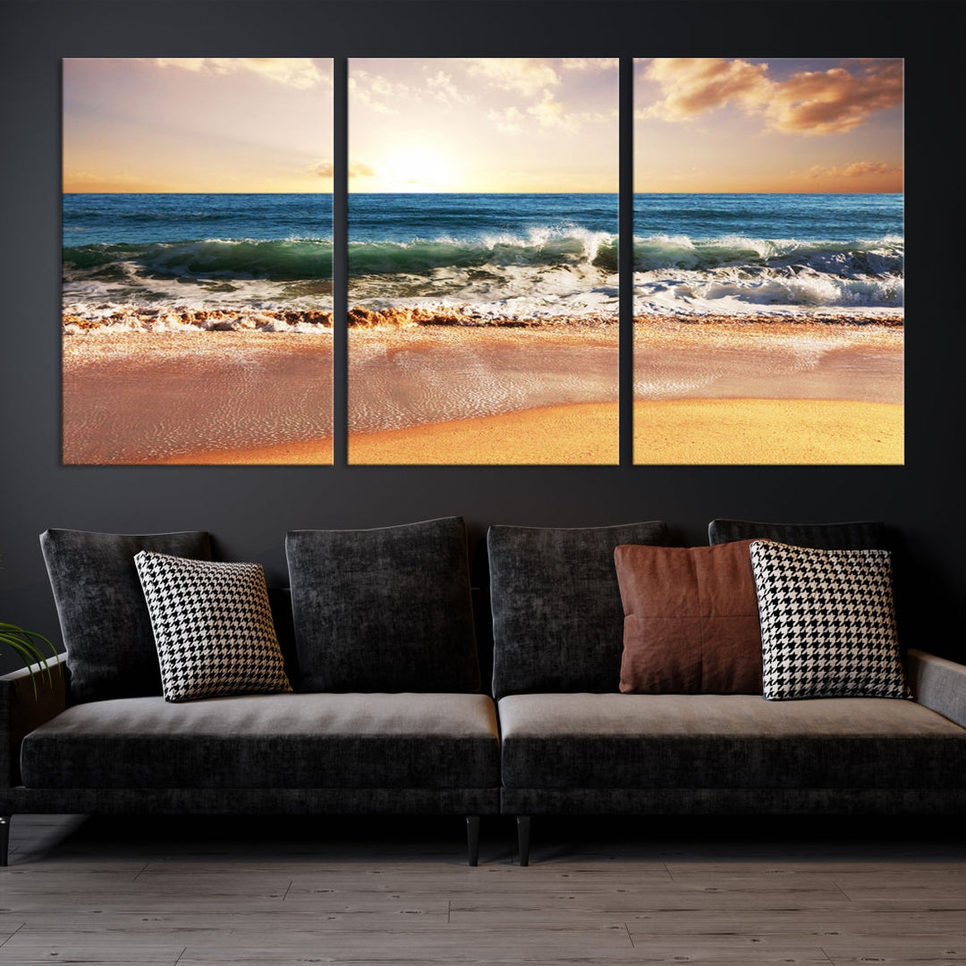 Relaxing Sunset Beach Ocean Nature Wall Art Canvas Print