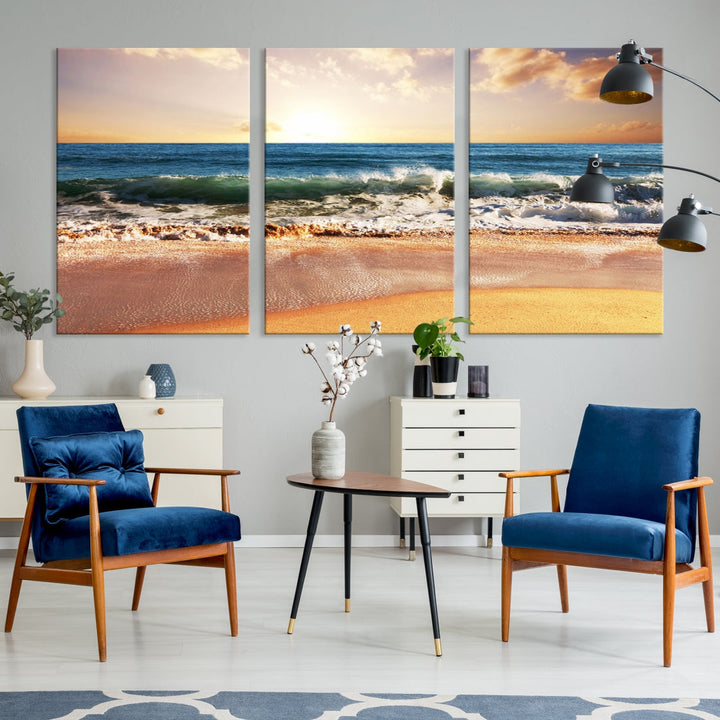 Relaxing Sunset Beach Ocean Nature Wall Art Canvas Print