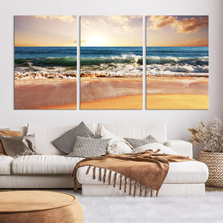 Relaxing Sunset Beach Ocean Nature Wall Art Canvas Print