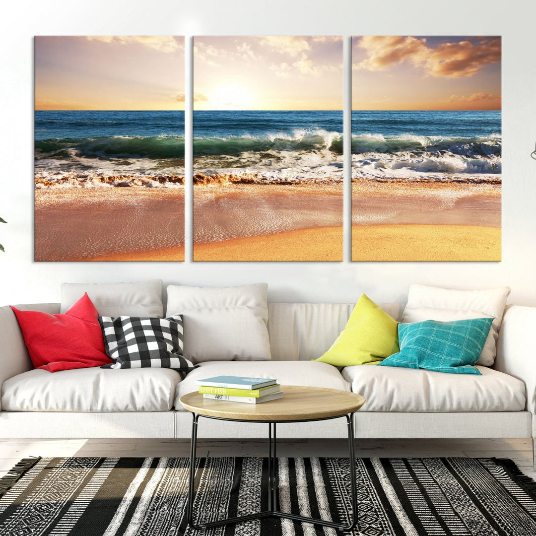 Relaxing Sunset Beach Ocean Nature Wall Art Canvas Print