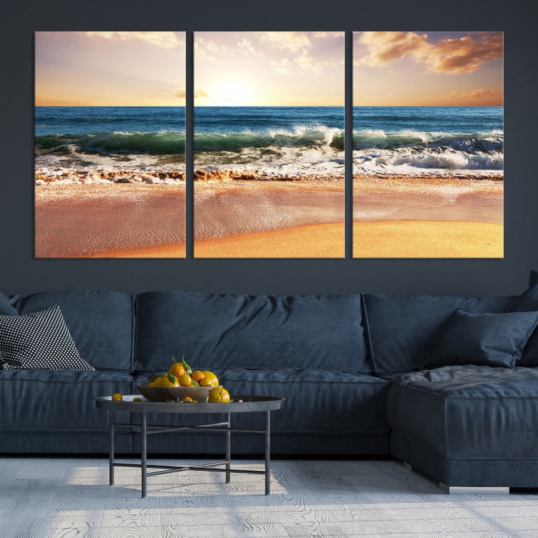 Relaxing Sunset Beach Ocean Nature Wall Art Canvas Print