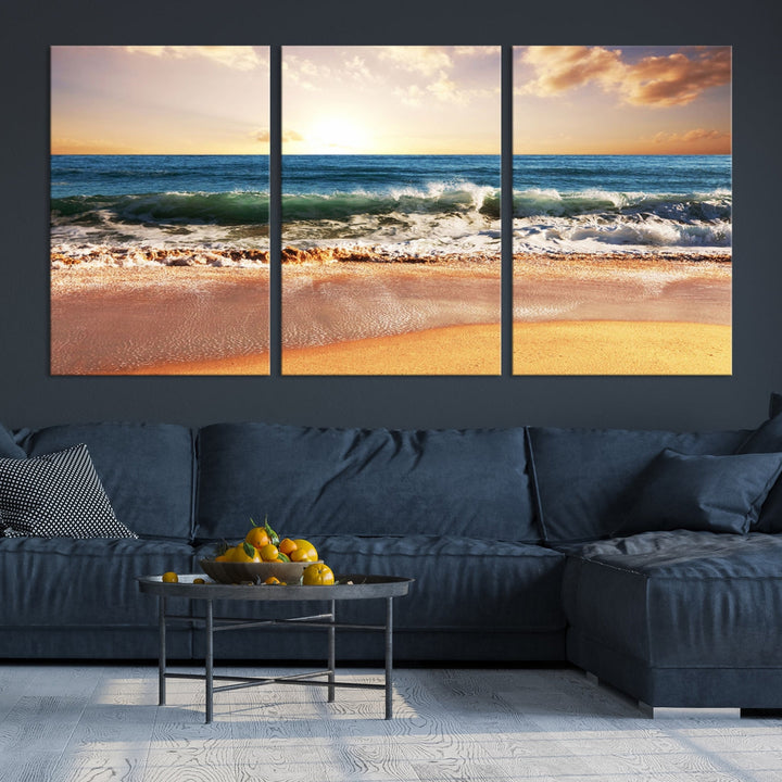 Relaxing Sunset Beach Ocean Nature Wall Art Canvas Print