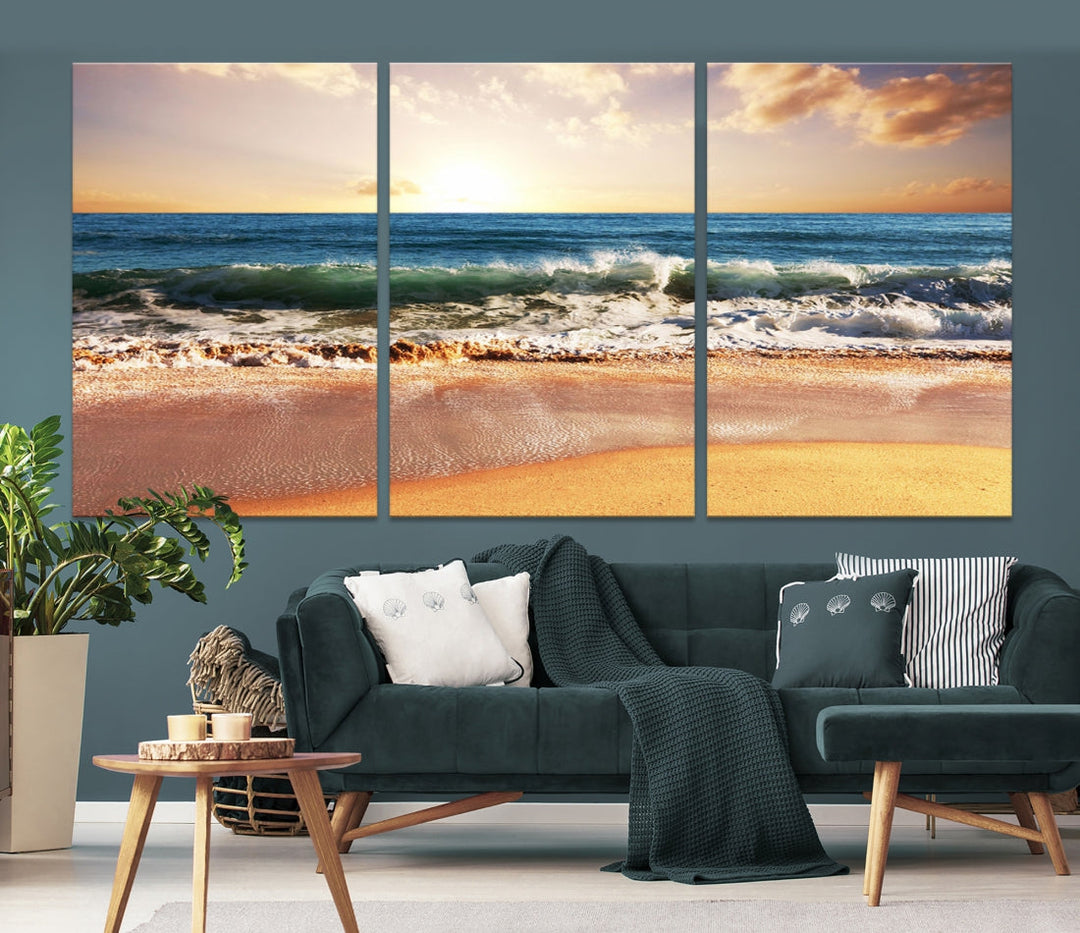 Relaxing Sunset Beach Ocean Nature Wall Art Canvas Print