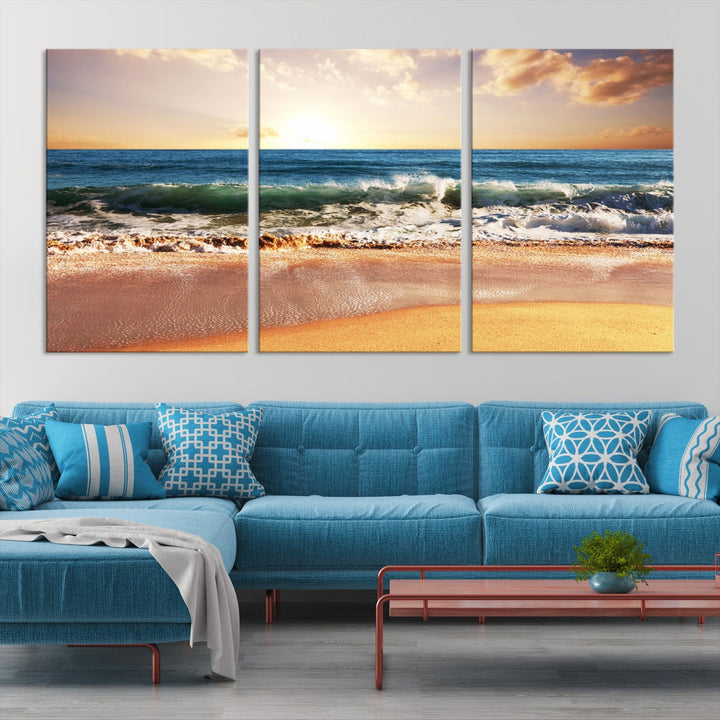 Relaxing Sunset Beach Ocean Nature Wall Art Canvas Print