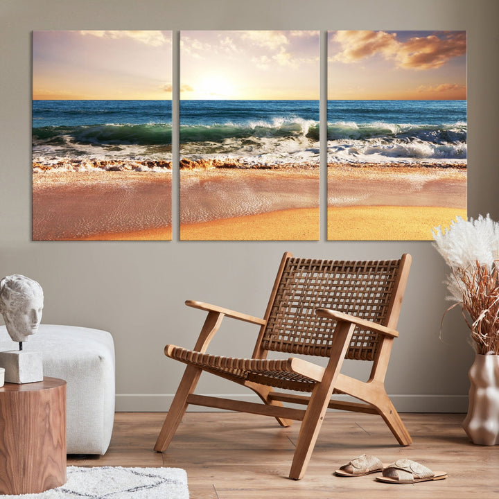 Relaxing Sunset Beach Ocean Nature Wall Art Canvas Print