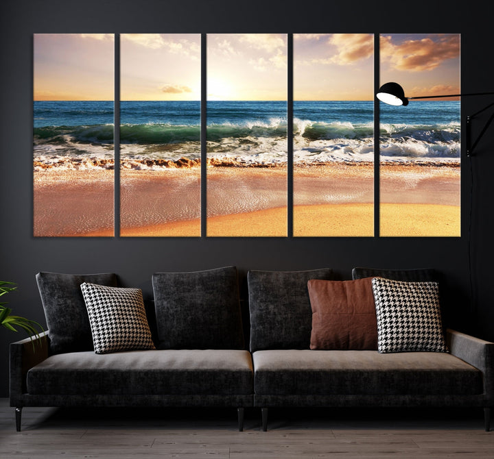 Relaxing Sunset Beach Ocean Nature Wall Art Canvas Print