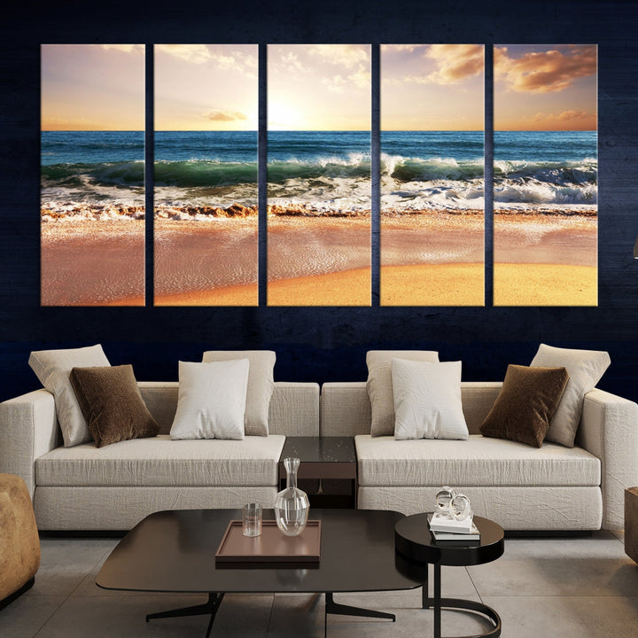 Relaxing Sunset Beach Ocean Nature Wall Art Canvas Print