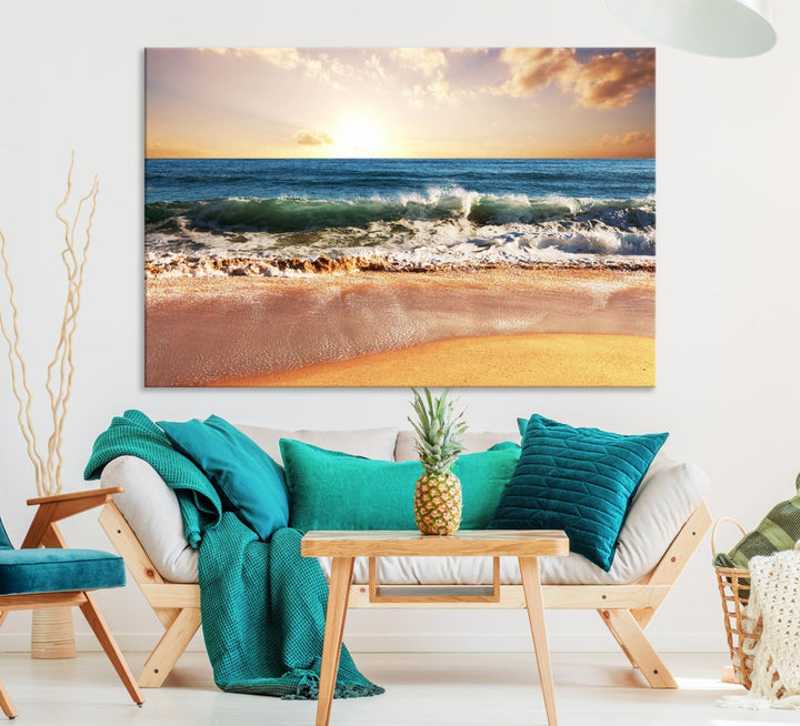 Relaxing Sunset Beach Ocean Nature Wall Art Canvas Print