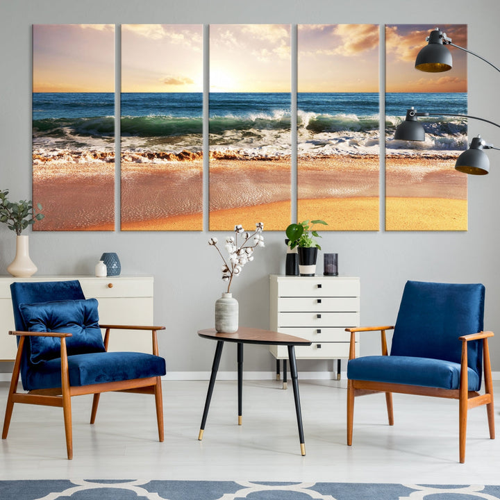 Relaxing Sunset Beach Ocean Nature Wall Art Canvas Print