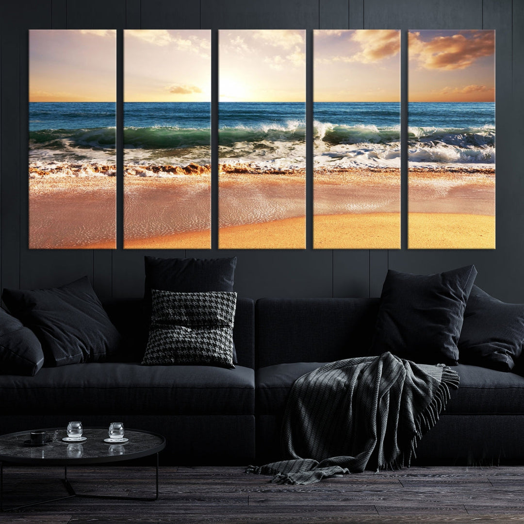 Relaxing Sunset Beach Ocean Nature Wall Art Canvas Print