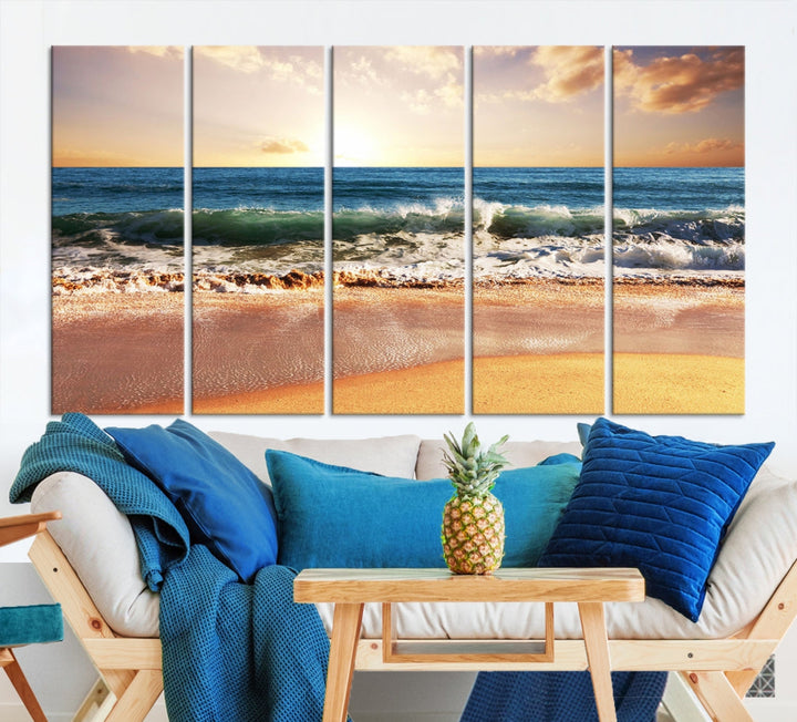 Relaxing Sunset Beach Ocean Nature Wall Art Canvas Print