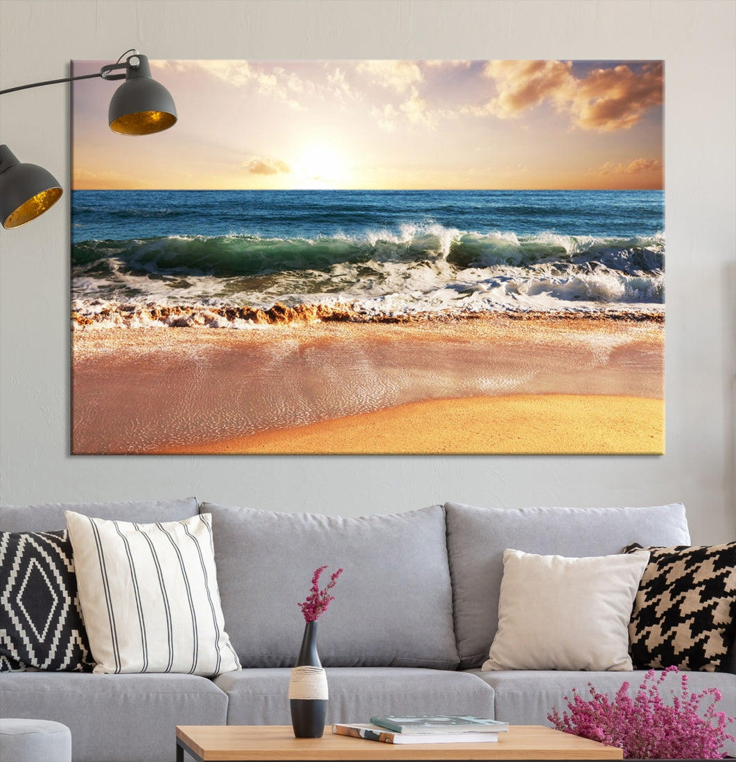 Relaxing Sunset Beach Ocean Nature Wall Art Canvas Print