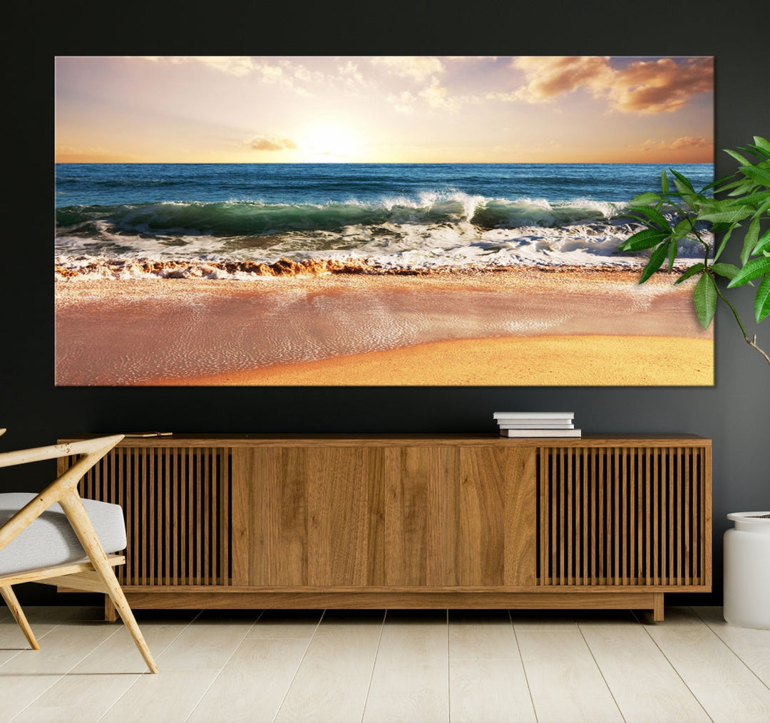 Relaxing Sunset Beach Ocean Nature Wall Art Canvas Print