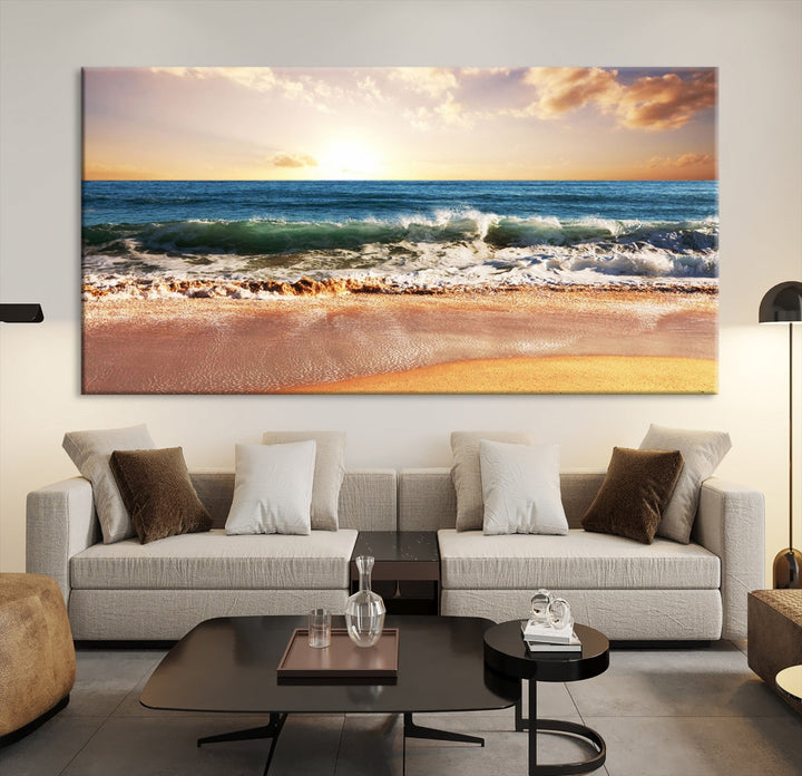 Relaxing Sunset Beach Ocean Nature Wall Art Canvas Print