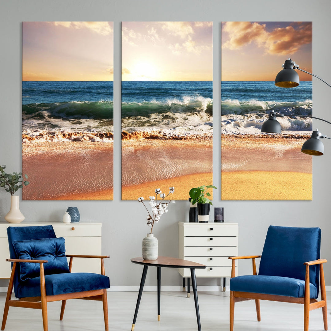 Relaxing Sunset Beach Ocean Nature Wall Art Canvas Print