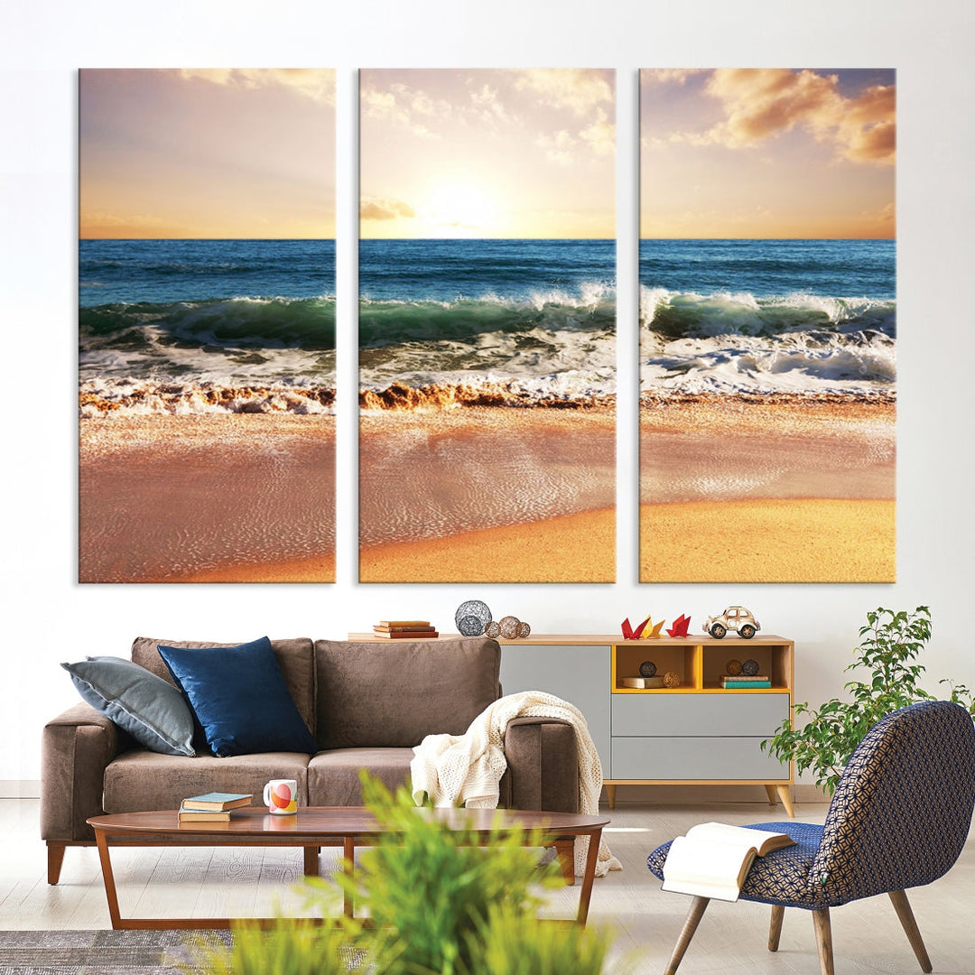 Relaxing Sunset Beach Ocean Nature Wall Art Canvas Print